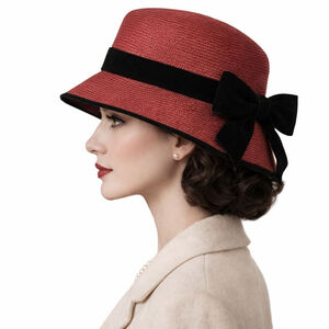 Vintage Women's Unbranded Red & Black Cloche Hat One Size